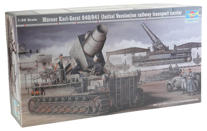Trumpeter 00208 Modellbausatz Mörser Karl Gerät 040/041 auf Eisenbahn-Transport-Trailer