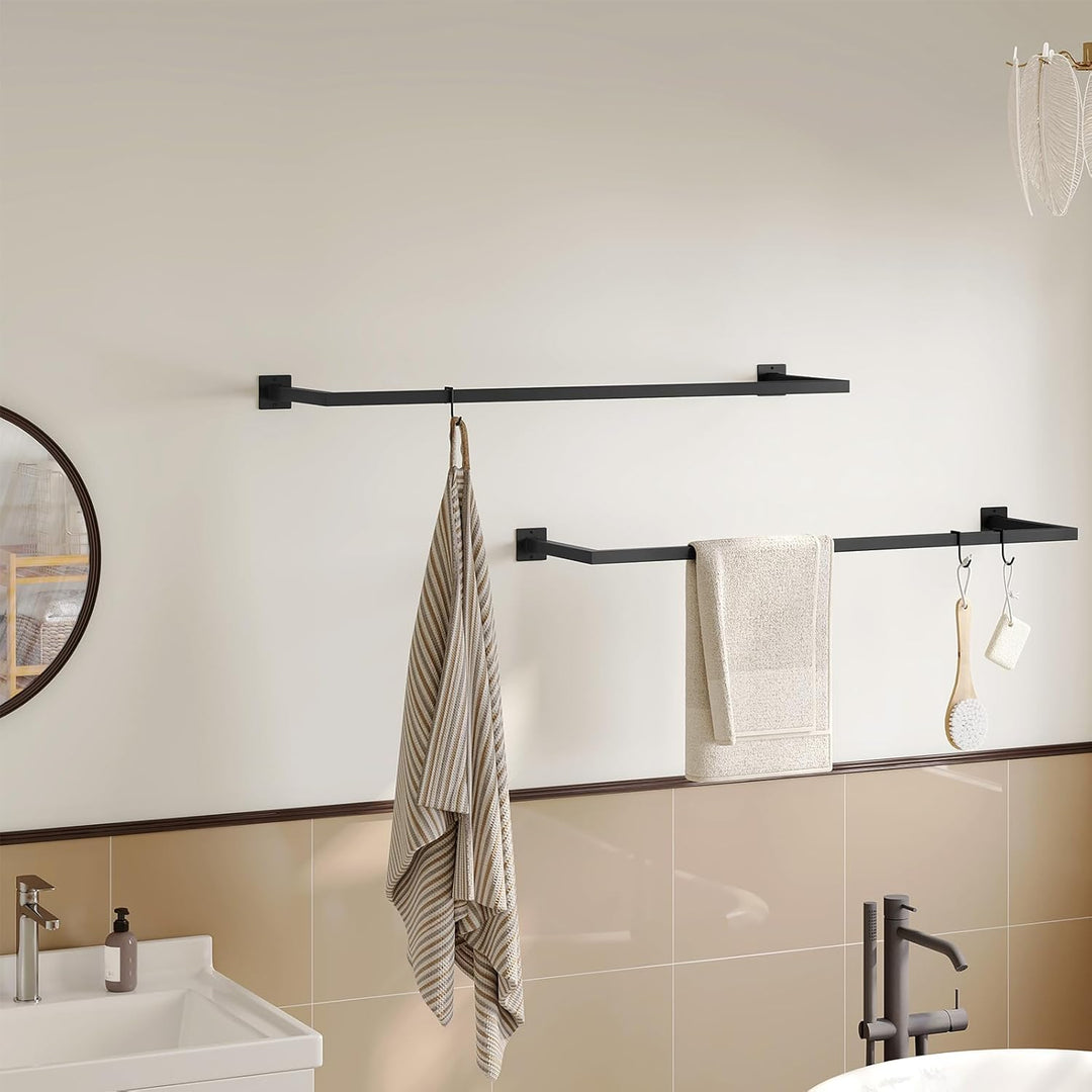 2er Set Kleiderstange Wand Rechteck, Garderobenstange Wandmontage, aus Industrierohr, platzsparend,