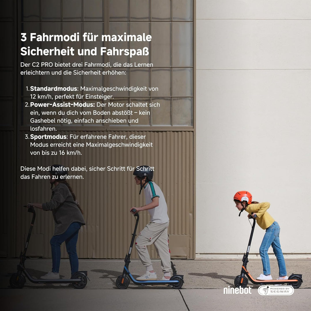 Segway-Ninebot, Elektrischer KickScooter, Modell C2 Pro E für Kinder und Jugendliche, 3 Fahrmodi mit