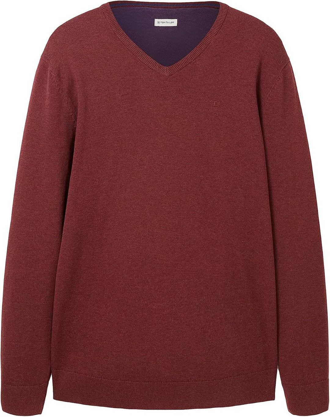 TOM TAILOR Herren Basic Strickpullover mit V-Ausschnitt XXL 32620 - Tawny Port Red Melange, XXL 3262