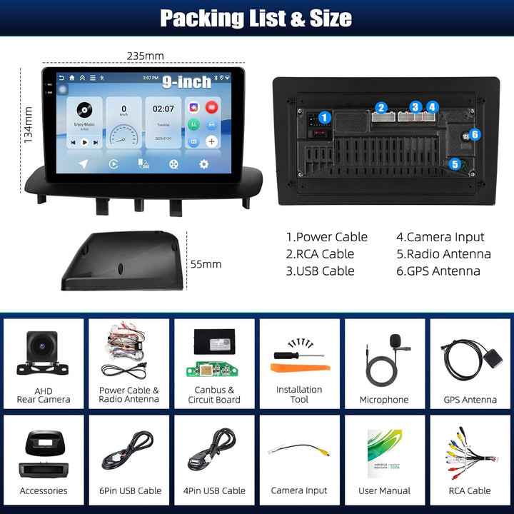 CAMECHO Android 15 4G+128G Autoradio für Renault Megane 3 Export 2009-2014 mit Carplay Android Auto