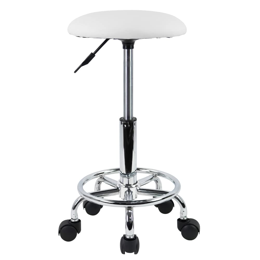 KKTONER Rollhocker Arbeitshocker mit Fussstütze PU Leder Rund Gepolstert 360° drehbar Bürohocker höh