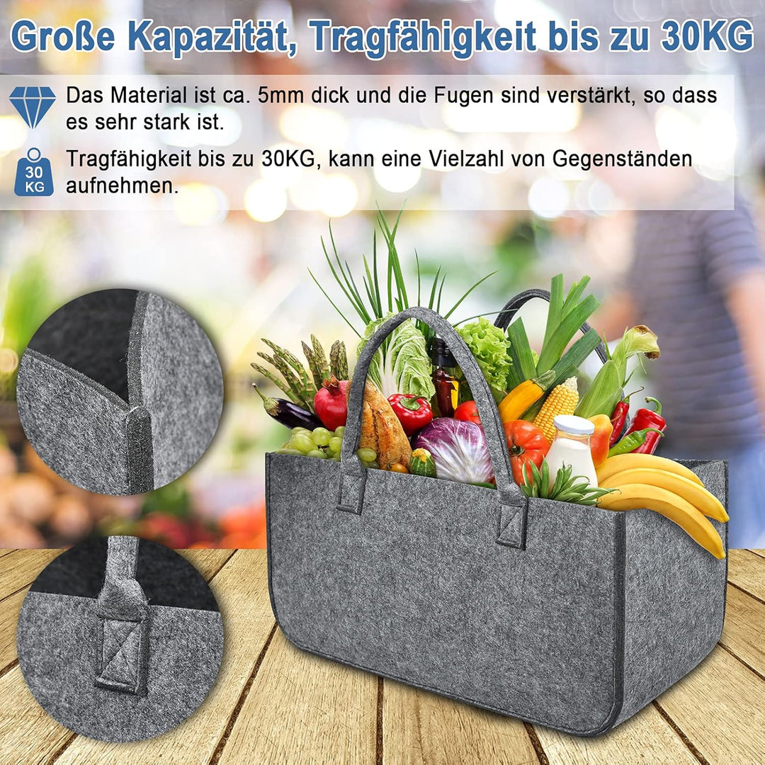 2 Stück Filztaschen Kaminholztasche Filz, Faltbar Kaminholzkorb Filztasche Shopper für Holz Zeitunge