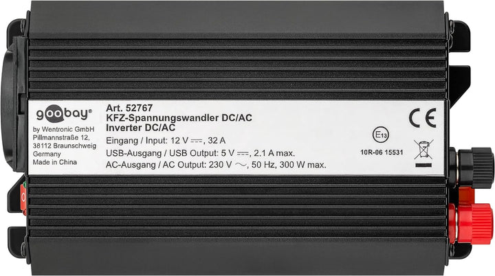 goobay 52767 Wechselrichter 12v DC auf 230v AC 300w / KFZ Spannungswandler mit 1x AC Steckdose und 1