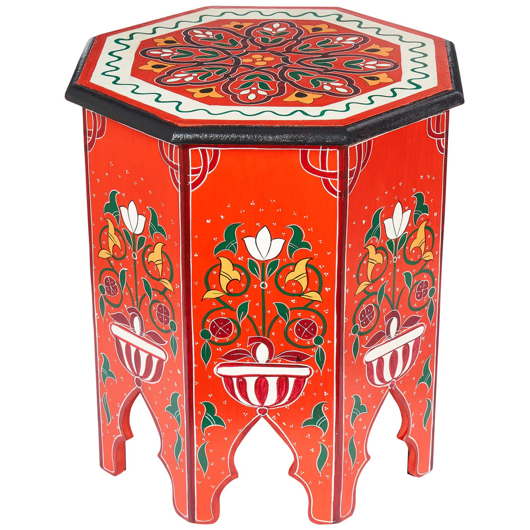 MARRAKESCH Beistelltisch Nachttisch aus Holz 50cm gross Tisch Hocker Gargar Rot als Orientalische De