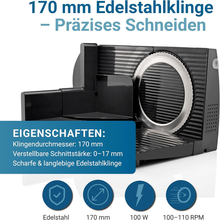 EUREL RS42 Allesschneider SCHWARZ Made in Europa I platzsparend klappbar Elektrischer Schneidemaschi