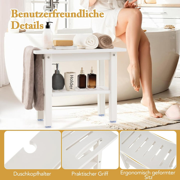 COSTWAY Duschbank Bad, Badhocker wasserdicht mit Griff & Ablagefach, Duschhocker bis 150 kg Belastba