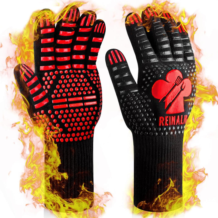 Reinalin Grillhandschuhe Hitzebeständig bis 800°C, Ofenhandschuhe Topfhandschuhe Feuerfeste Handschu