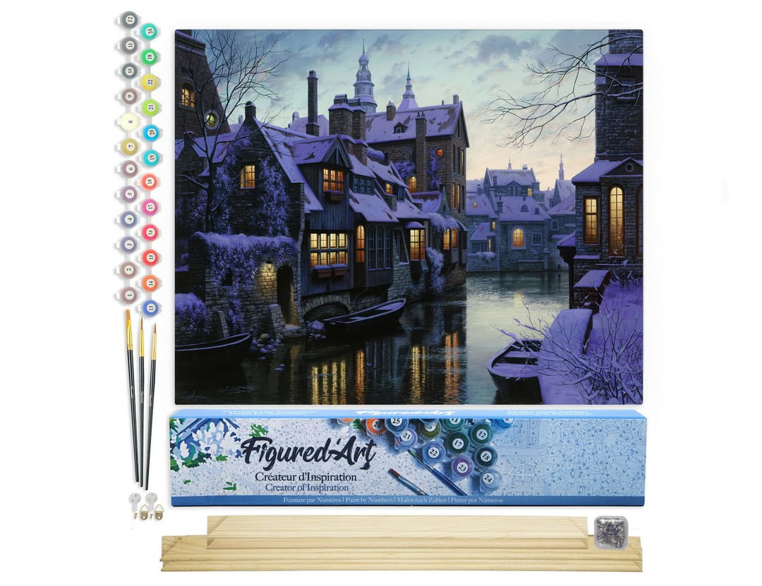 Figured'Art Malen Nach Zahlen Erwachsene Mit Rahmen Kanal im Winter - Paint by Numbers Basteln DIY B