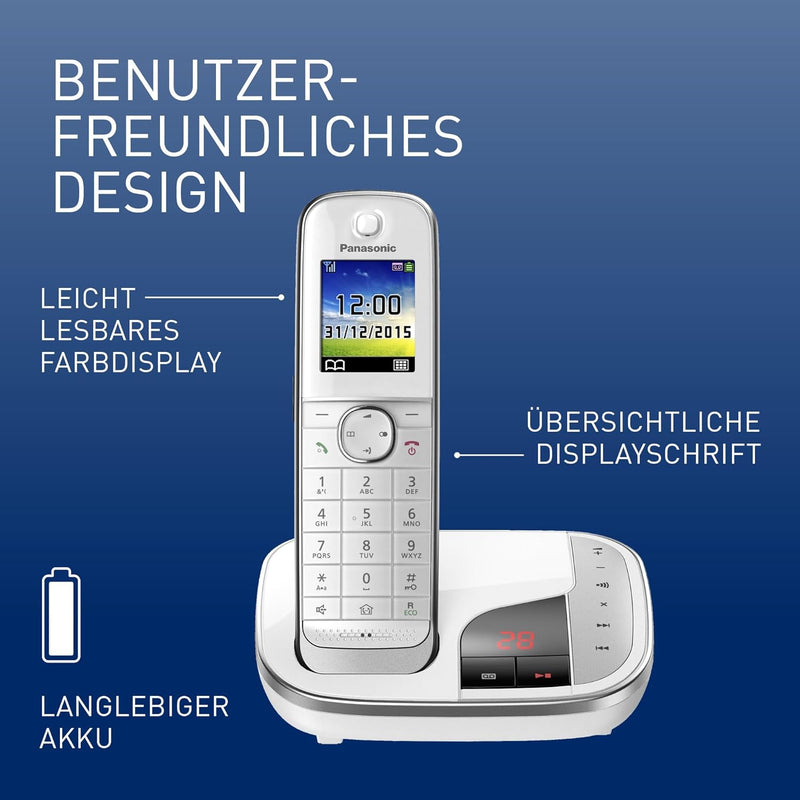 Panasonic KX-TGJ320GW Familien-Telefon mit Anrufbeantworter (schnurloses Telefon, strahlungsarm, Anr