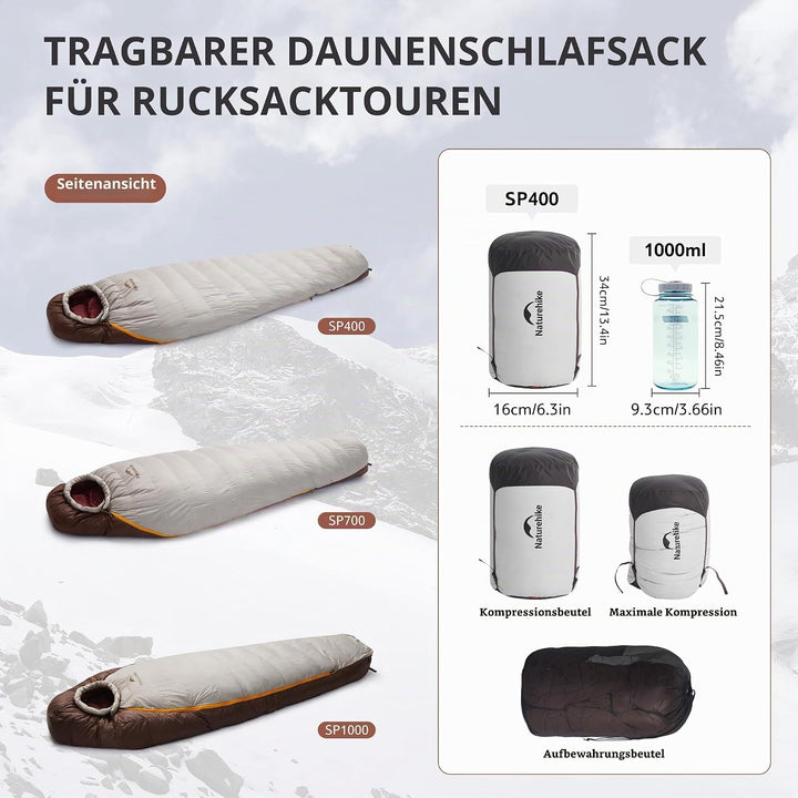 Naturehike Snowbird RDS Entendaunen Mumienschlafsack,Outdoor Professional Camping Schlafsack,Unisex