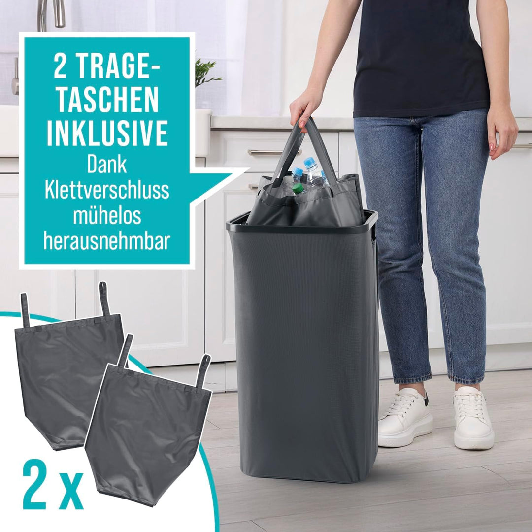 EASYmaxx Pfandflaschen Sammelbehälter 100 L mit 2 herausnehmbaren Tragetaschen | Flaschen Aufbewahru