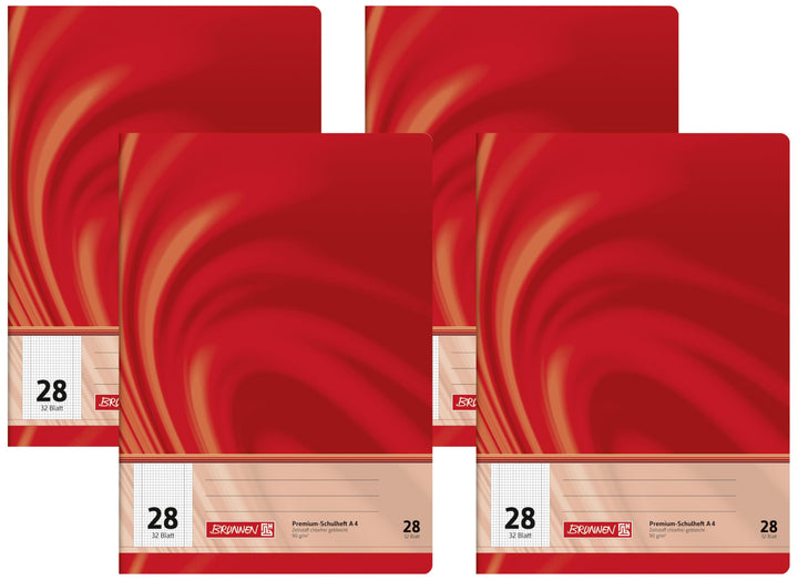 Brunnen Schulheft A4 Vivendi (32 Blatt, 5 mm kariert, mit Rand, Lineatur 28) (Packung mit 4) A4 32 B