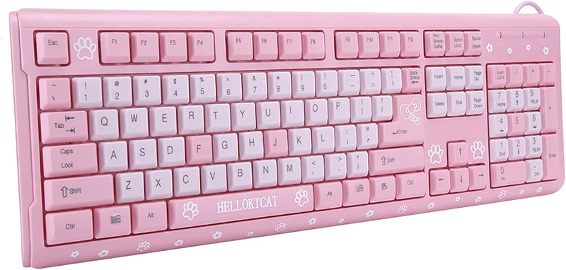 Annadue Rosa Tastatur, USB kabelgebunden Gaming Tastatur, 104 Tasten Ultradünne Computer Tastatur fü