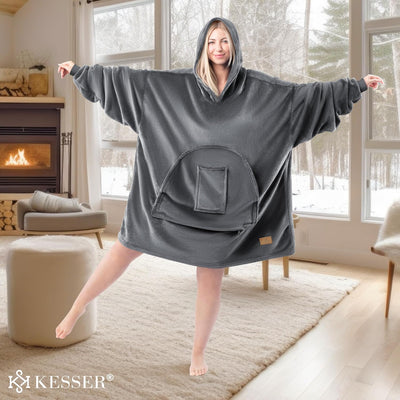 KESSER® Hoodie Decke Kuscheldecke mit Ärmeln Deckenpullover Vielseitig Tragbare Decke zum Anziehen f