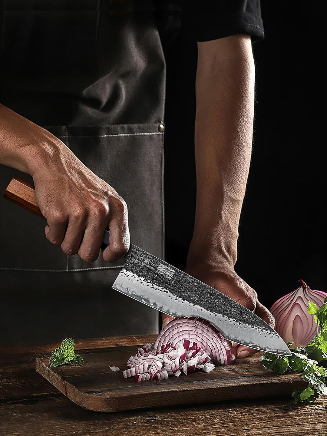 HOSHANHO 20cm Kochmesser, 9-Lagiges Küchenmesser Aus 10CR15MOV-Kohlenstoffstahl, Japanisches Gyuto K