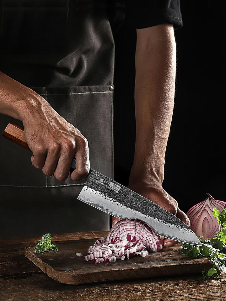 HOSHANHO 20cm Kochmesser, 9-Lagiges Küchenmesser Aus 10CR15MOV-Kohlenstoffstahl, Japanisches Gyuto K