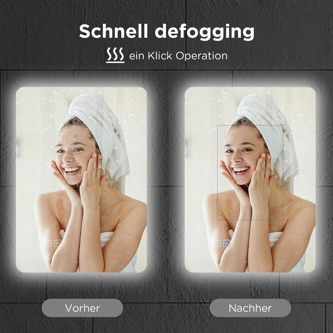 SANYCASA Backlight LED Badspiegel 50x70 cm – Wandspiegel mit Touch-Schalter, 3 Lichtfarben dimmbar,