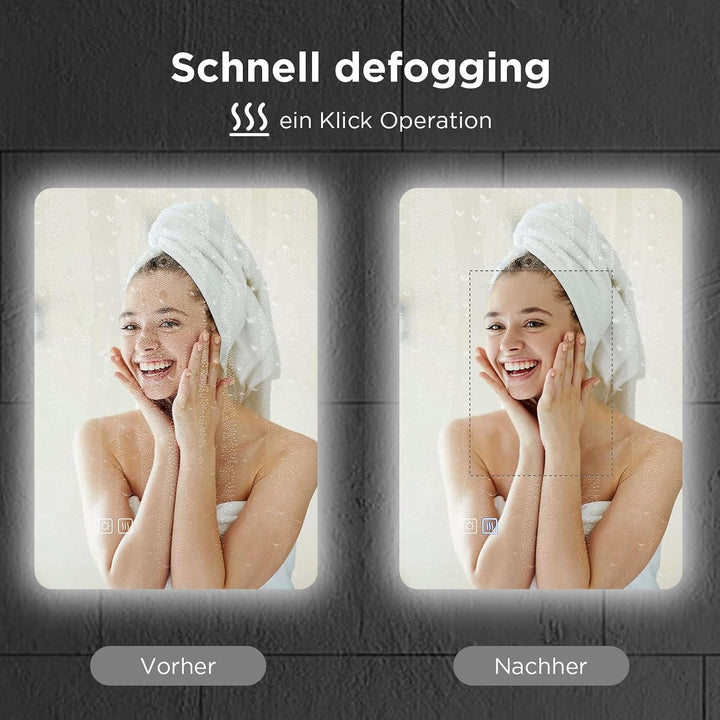 SANYCASA Backlight LED Badspiegel 50x70 cm – Wandspiegel mit Touch-Schalter, 3 Lichtfarben dimmbar,