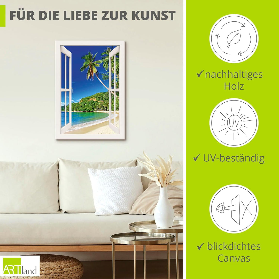 ARTland Leinwandbilder Wandbild Bild Leinwand 70x100 cm Fensterblick Karibik Südsee Strand Meer Inse