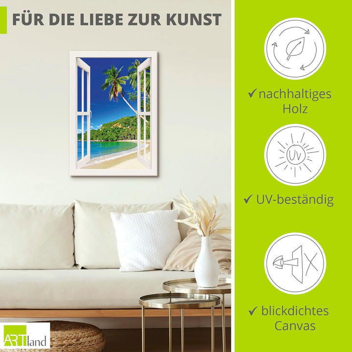 ARTland Leinwandbilder Wandbild Bild Leinwand 70x100 cm Fensterblick Karibik Südsee Strand Meer Inse