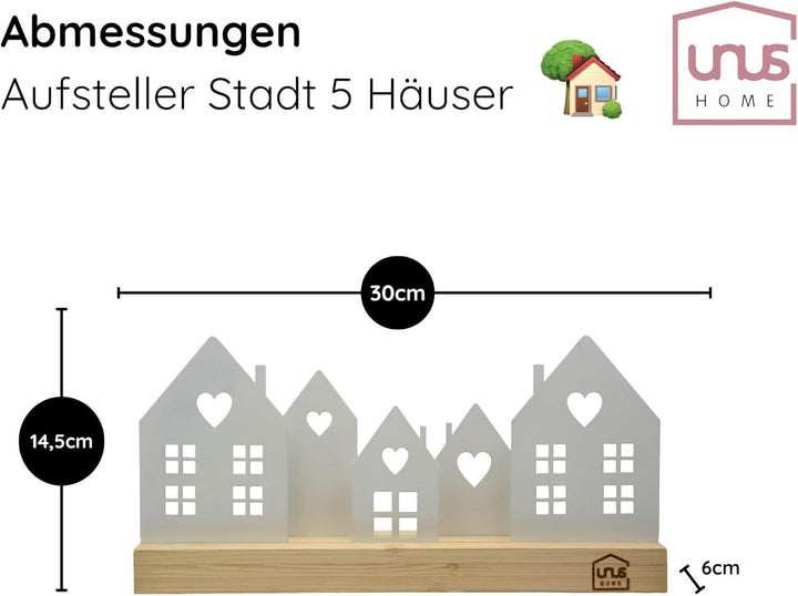 UNUS Stadt Holz Metall Deko-Häuser Aufsteller - 5 Häuser Weiss Weiss 5 Häuser, Weiß 5 Häus