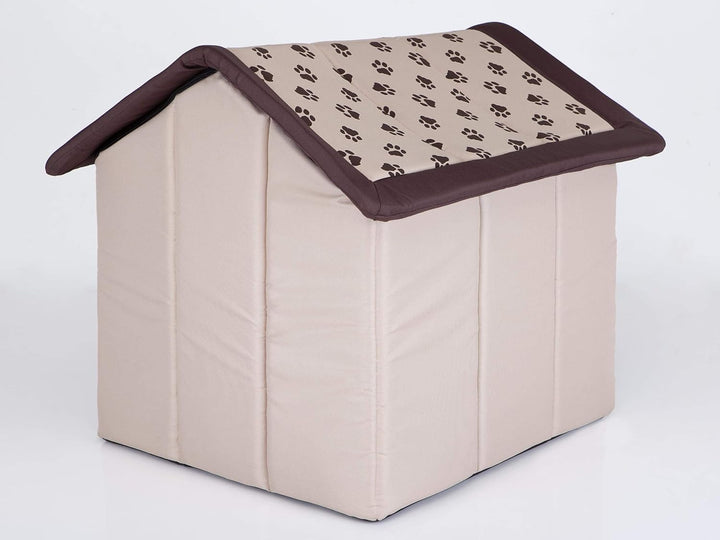 Hundehütte Hundehöhle Hundebett Hundehaus Katzenhöhle kleine S - 38x32 cm beige mit Pfoten S - 38x32