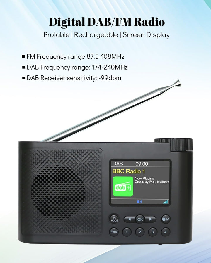 Tragbares DAB Radio Klein, DAB Plus Radio mit Bluetooth, Kofferradio Akku, Mini küchenradio Batterie