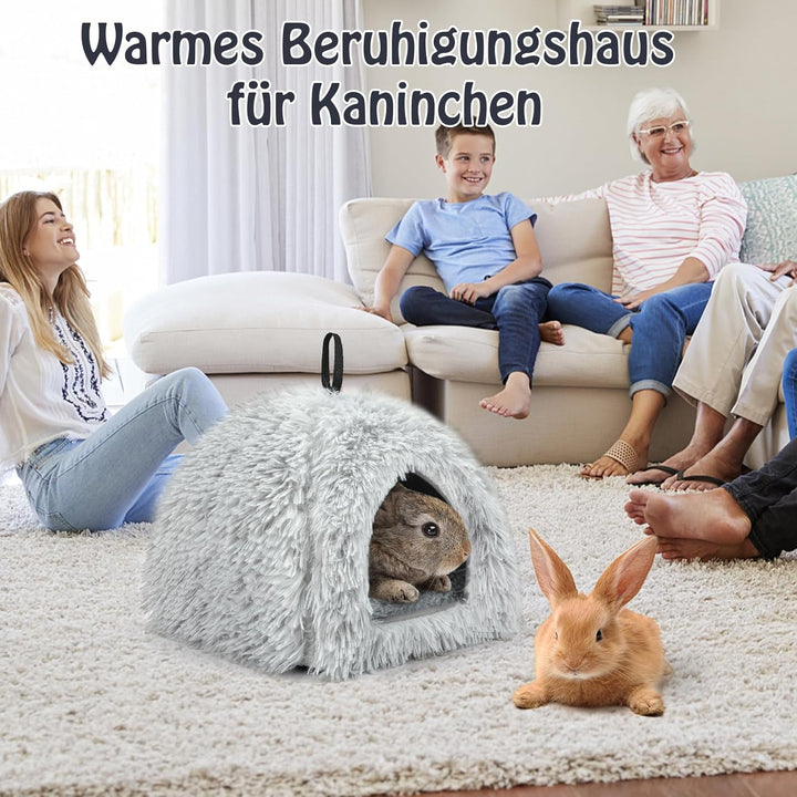 Sbayool Plüsch Kaninchen Bett, Bequem Warme Häschen Höhlenbetten, Kaninchen Haus Mit Bewegliches Pad