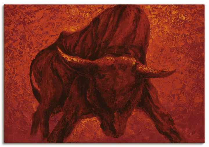 Artland Leinwandbild Wandbild Bild auf Leinwand 100x70 cm Wanddeko Stier Tiere Spanien Stierkampf Ka