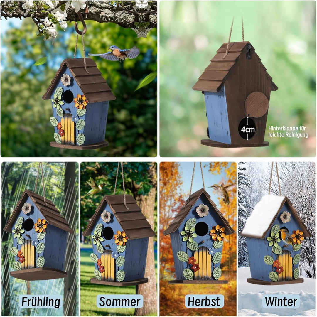 Hängendes Vogelhaus, Dekoratives Vogelhäuschen, Holz Nistkästen für Wildvögel 40mm Einflugloch, Gart