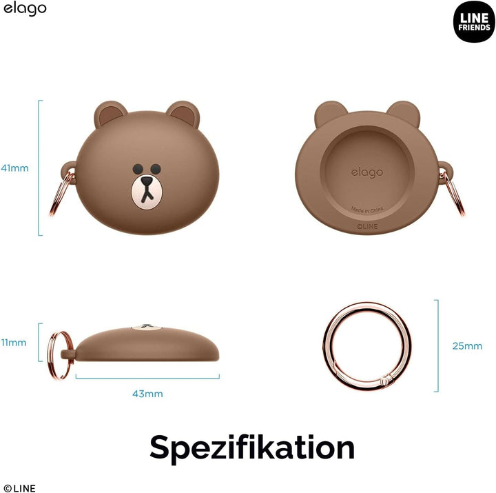 elago I LINE Friends Silikon Hülle Kompatibel met für Apple AirTag 2 & 1 Gen - Voller Schutz, Inklus
