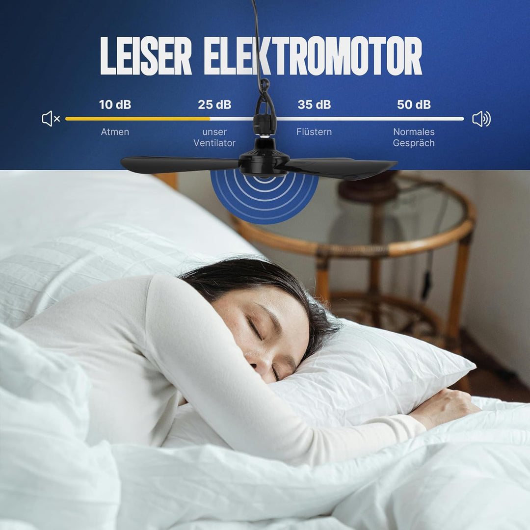 Bestlivings Mobiler Deckenventilator mit Stecker und Schalter, 220V-240V / 5 Watt, Ø40 cm Portabler
