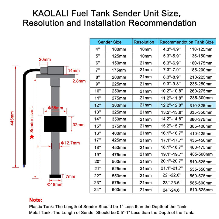 KAOLALI Füllstandssensor, Kraftstoffwasserstandsensor Sender Edelstahl Kraftstoffsendeeinheit 150MM~