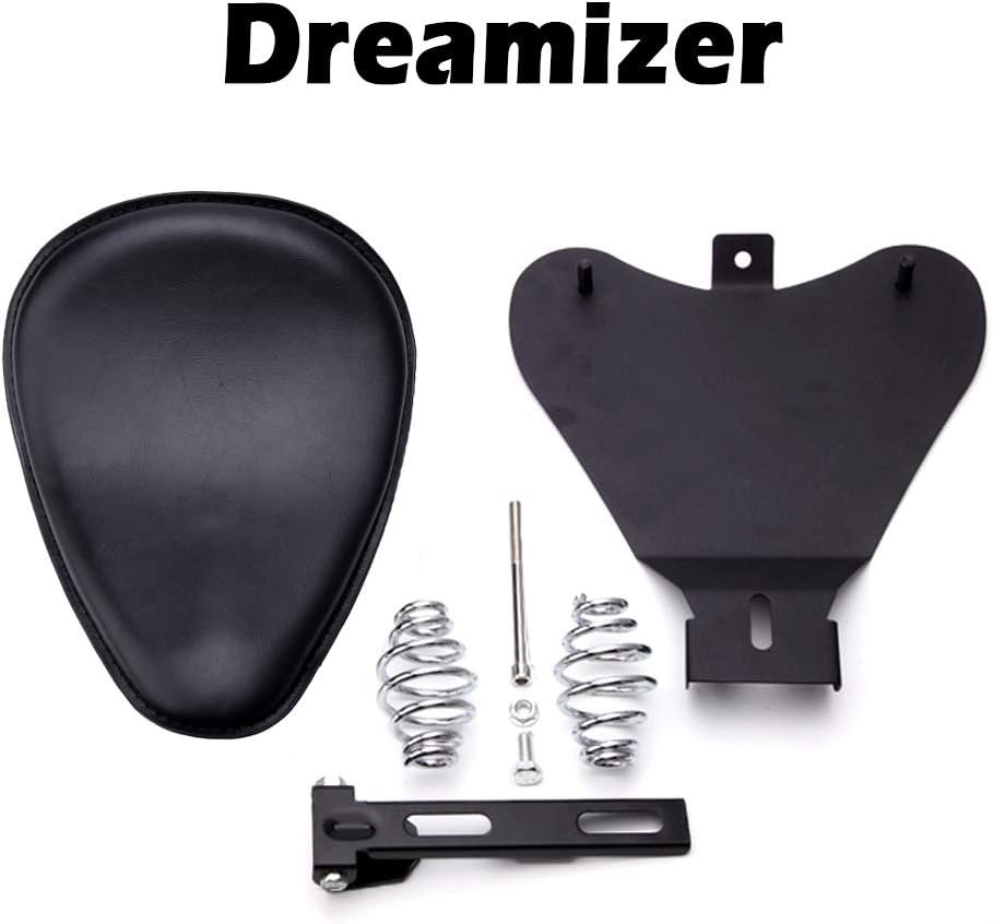 DREAMIZER Schwarzer Motorrad Bobber Sitz, Motorrad Solo Sitz Mit Grundplatte der Federhalterung für