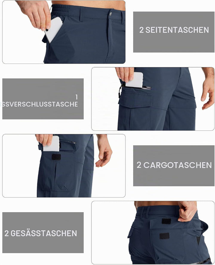 MAGCOMSEN Herren 3/4 Hose Schnelltrocknend Outdoor Shorts mit 7 Taschen Leicht Sommer Caprihose Atmu