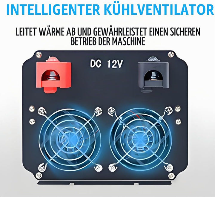 Wechselrichter 4000W Spannungswandler Reiner Sinus 12V 230V mit 4 Europäische Steckdose und 4 USB-An