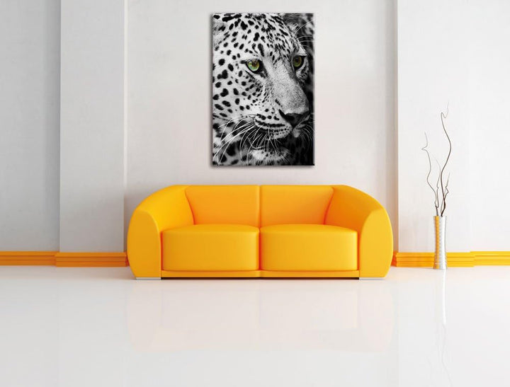 Pixxprint Dark Leopard mit grünen Augen als Leinwandbild/Grösse: 100x70 / Wandbild/Kunstdruck/fertig