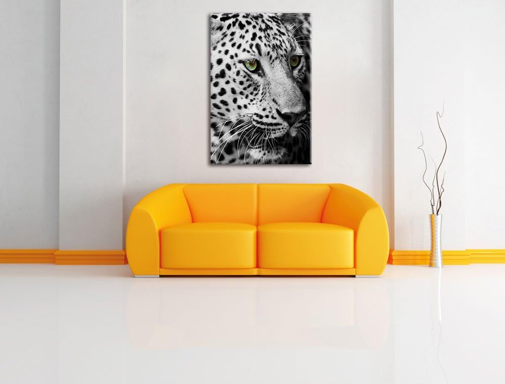 Pixxprint Dark Leopard mit grünen Augen als Leinwandbild/Grösse: 120x80 cm/Wandbild/Kunstdruck/ferti