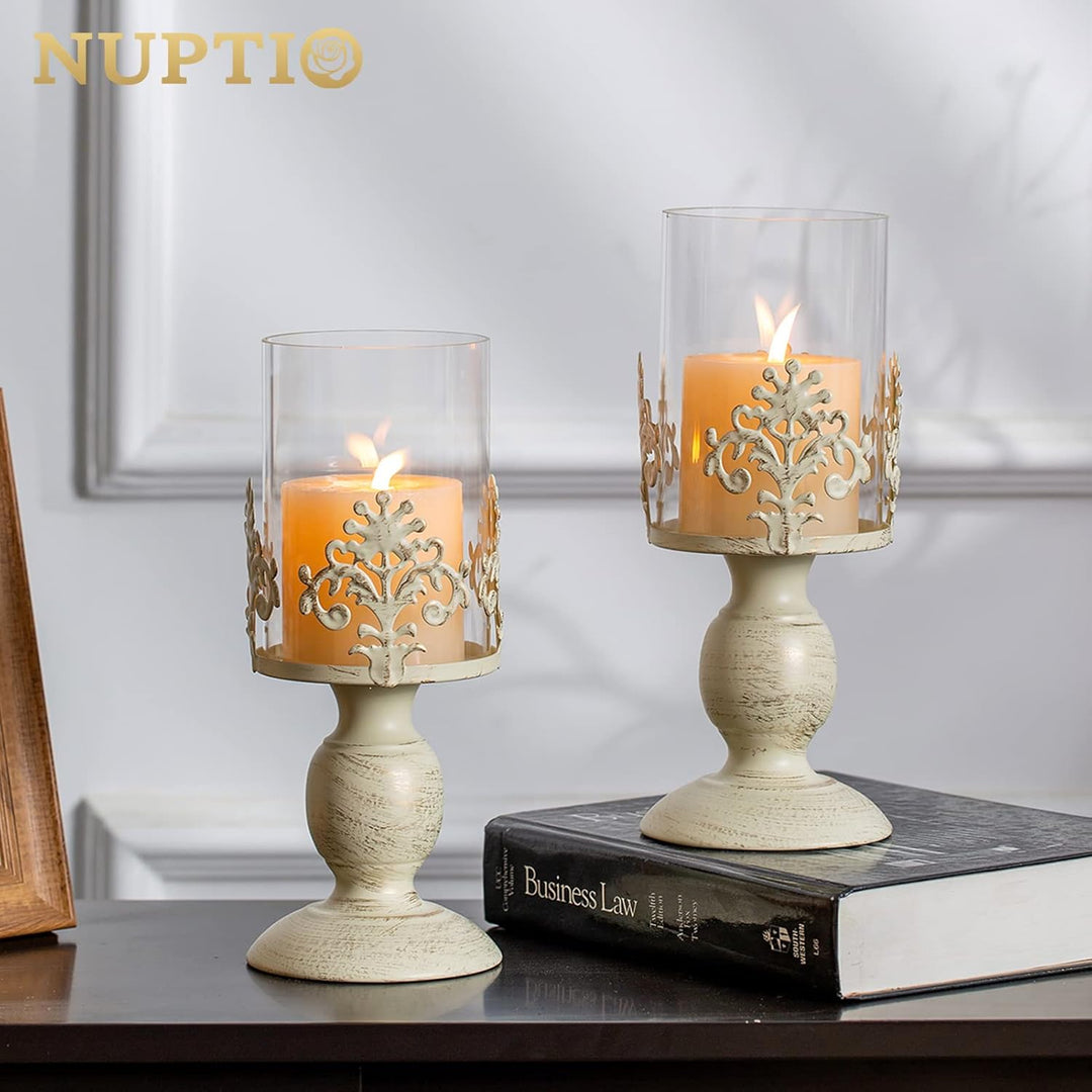NUPTIO 2 Stücke Vintag Design Geschnitzter Kerzenständer, Paket Aktualisiert Hochzeit Party Weihnach