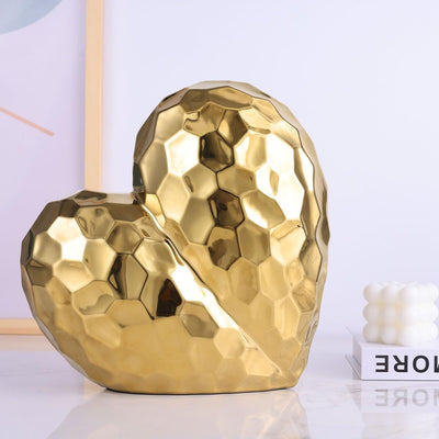QIANLING Heimdekoration, Herz-Dekor-Skulptur – Golddekor, modernes Keramik-Herz, dekorativer Tischak
