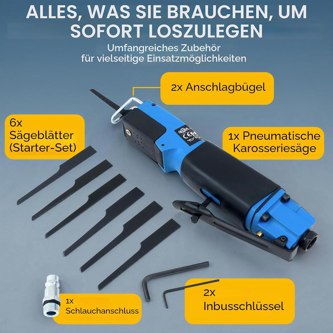 Monzana Druckluft Karosseriesäge 6 Sägeblätter 10.000 U/min gummierter Griff Blechsäge Säbelsäge Ble