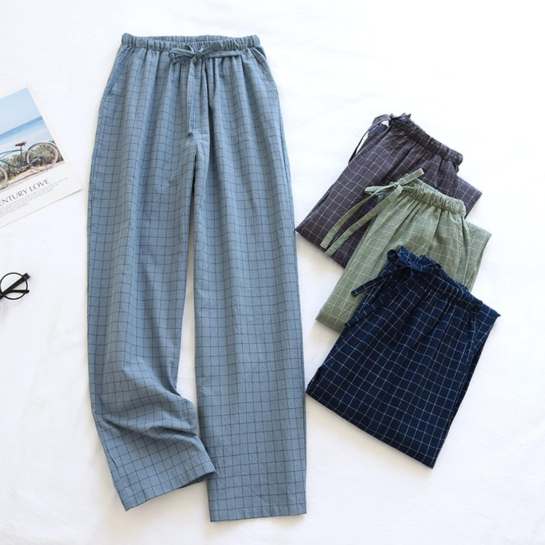 STMAHER 3er Pack Herren Baumwolle Pyjamahose Schlafanzughose Lang Pyjamahose Herren Karierte Nachtwä