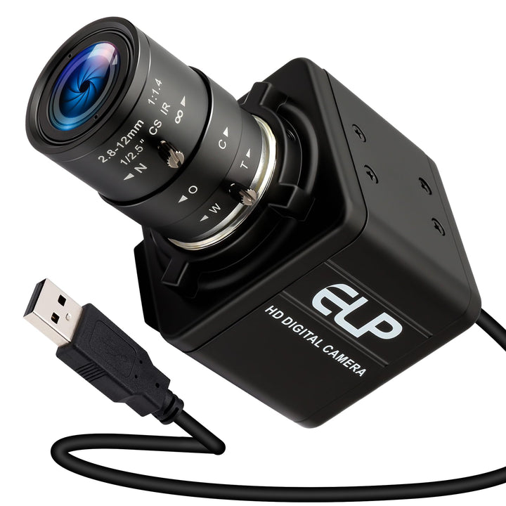 ELP 2MP Global Shutter USB-Kamera, 90 fps hohe Bildrate, 2,8–12 mm 4-Fach manuelles Zoomobjektiv, In
