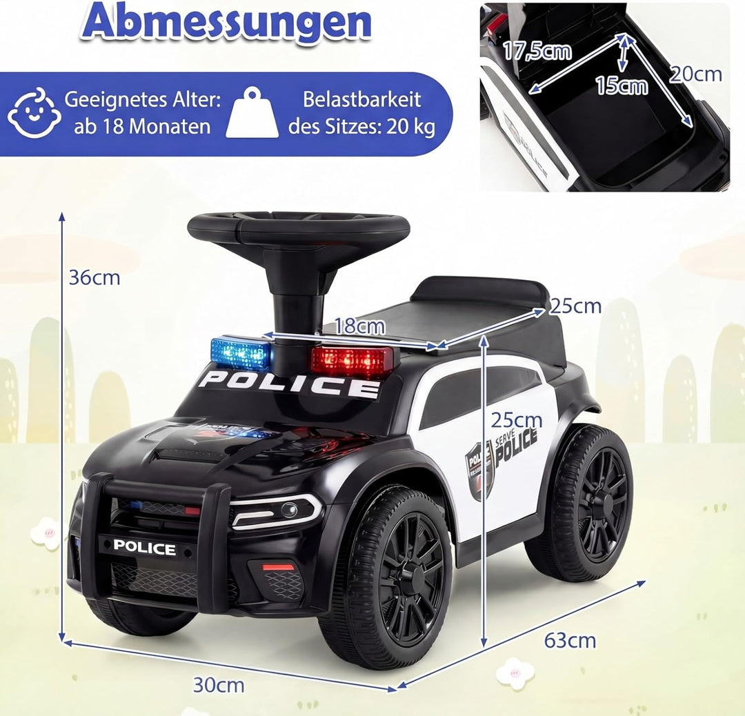 COSTWAY Rutschauto Polizei, Rutschfahrzeug mit blinkenden Lichtern, Musik & Sirene, Kinderauto mit S