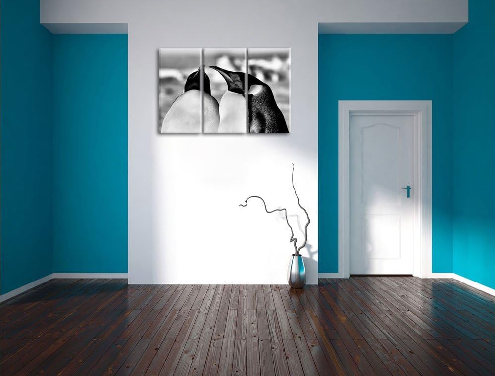 Pixxprint Monocrome, Zwei prachtvolle Kaiserpinguine 3-Teiler Leinwandbild 120x80 Bild auf Leinwand