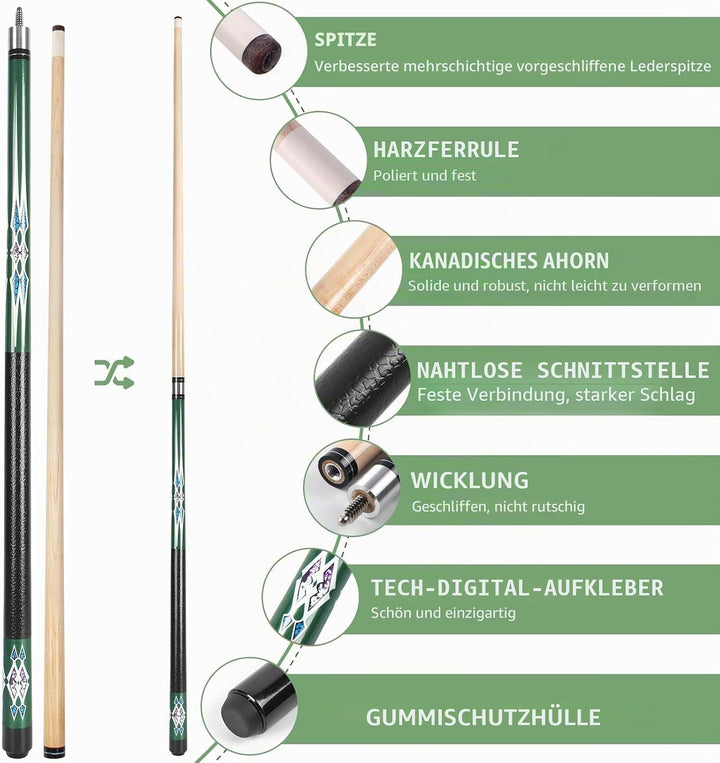 Kmise Billard-Stick-Set, 147 cm, Billard-Queue-Stick, Snooker-Spiel, Billard-Sticks für Männer, prof
