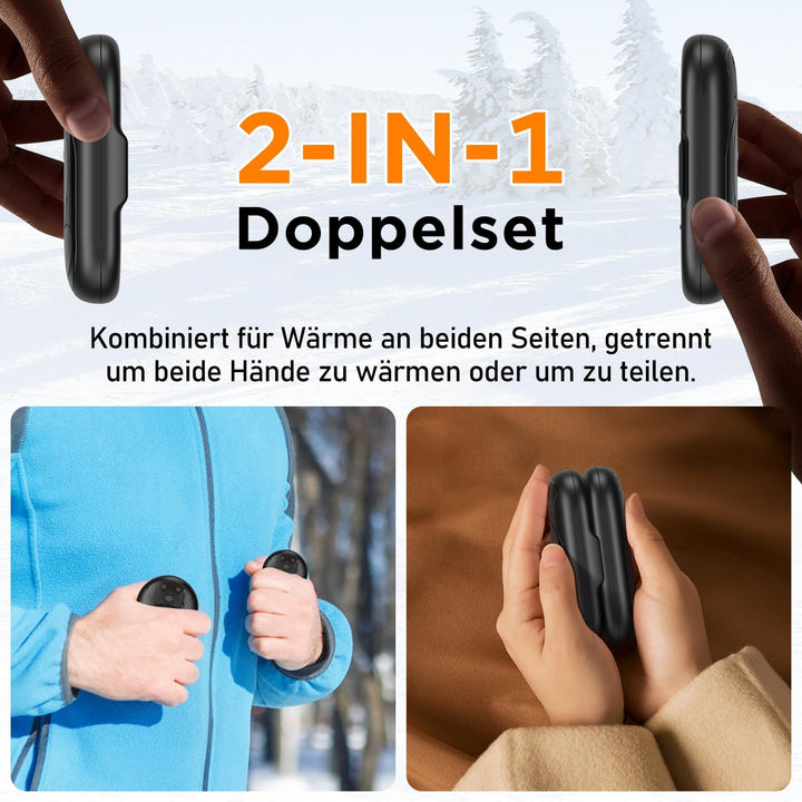 Lepwings Handwärmer Elektrisch, 2er 3000mAh Taschenwärmer Wiederverwendbar mit 3 Modi, 20 Stunden La