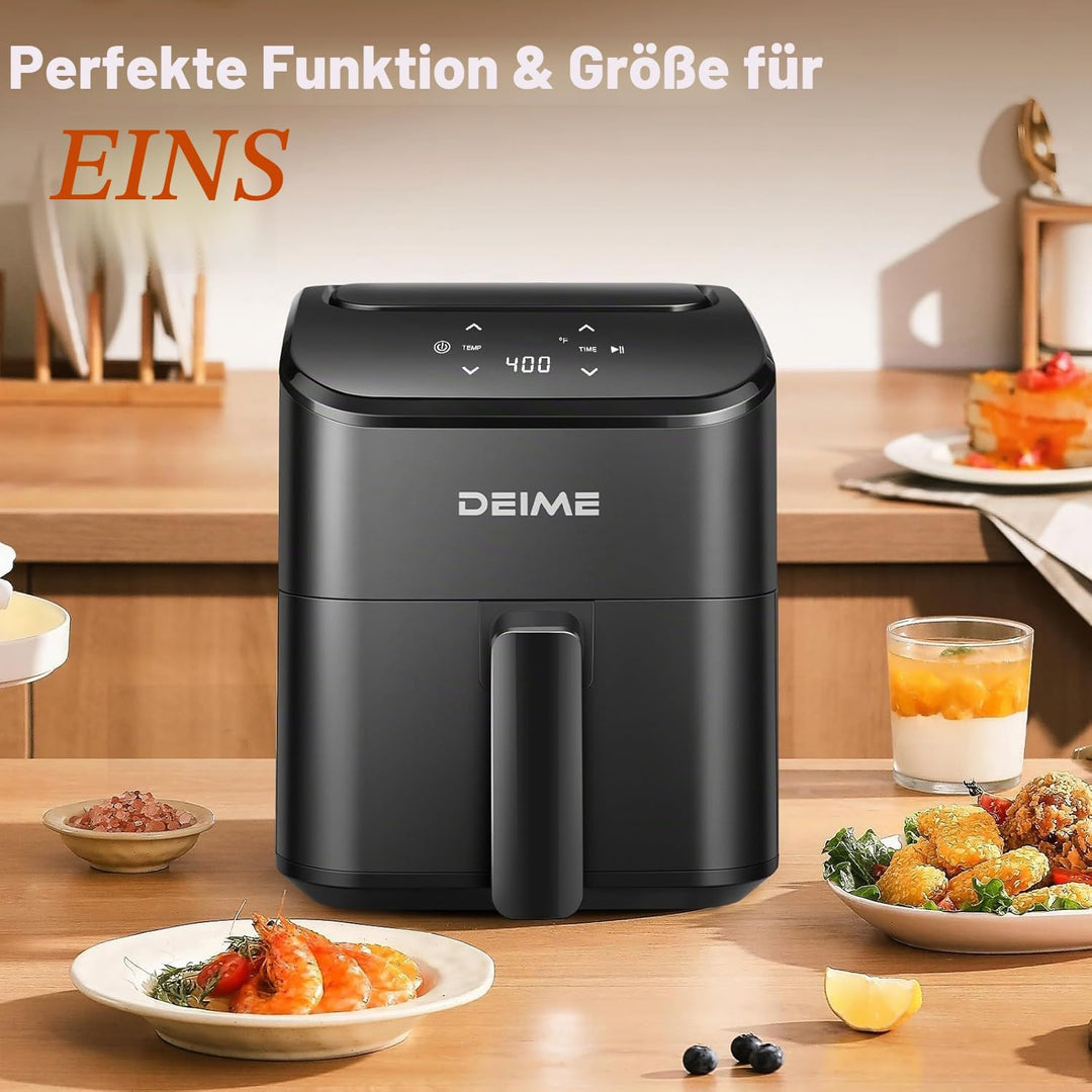DEIME Heissluftfritteuse 2,5 l, kleiner digitaler Airfryer, platzsparend, kompakt, zum Backen, Aufwä