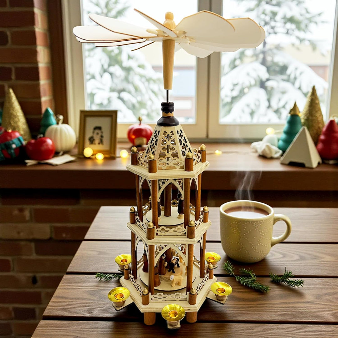 Wichtelstube-Kollektion Weihnachtspyramide Christi Geburt 3 Etagen Original 6 Pyramidenkerzen hochwe